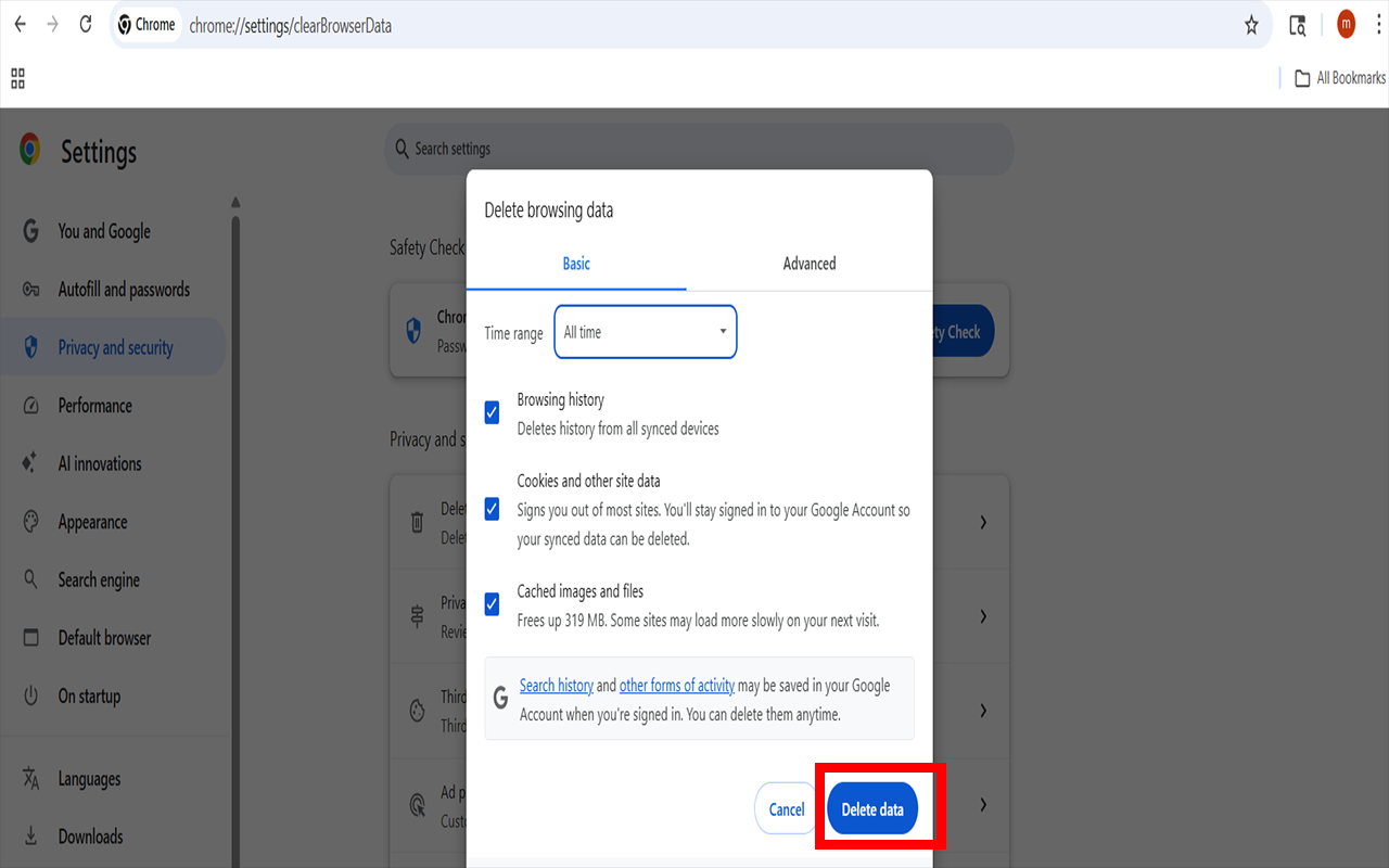 مراحل پاک کردن کش در Google Chrome (ویندوز یا مک)