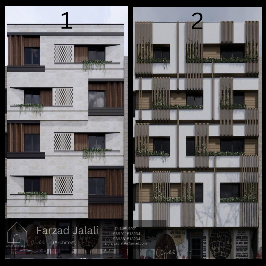 ۴ نمای مدرن پیشنهادی آپارتمان ۵ طبقه روی واحد تجاری