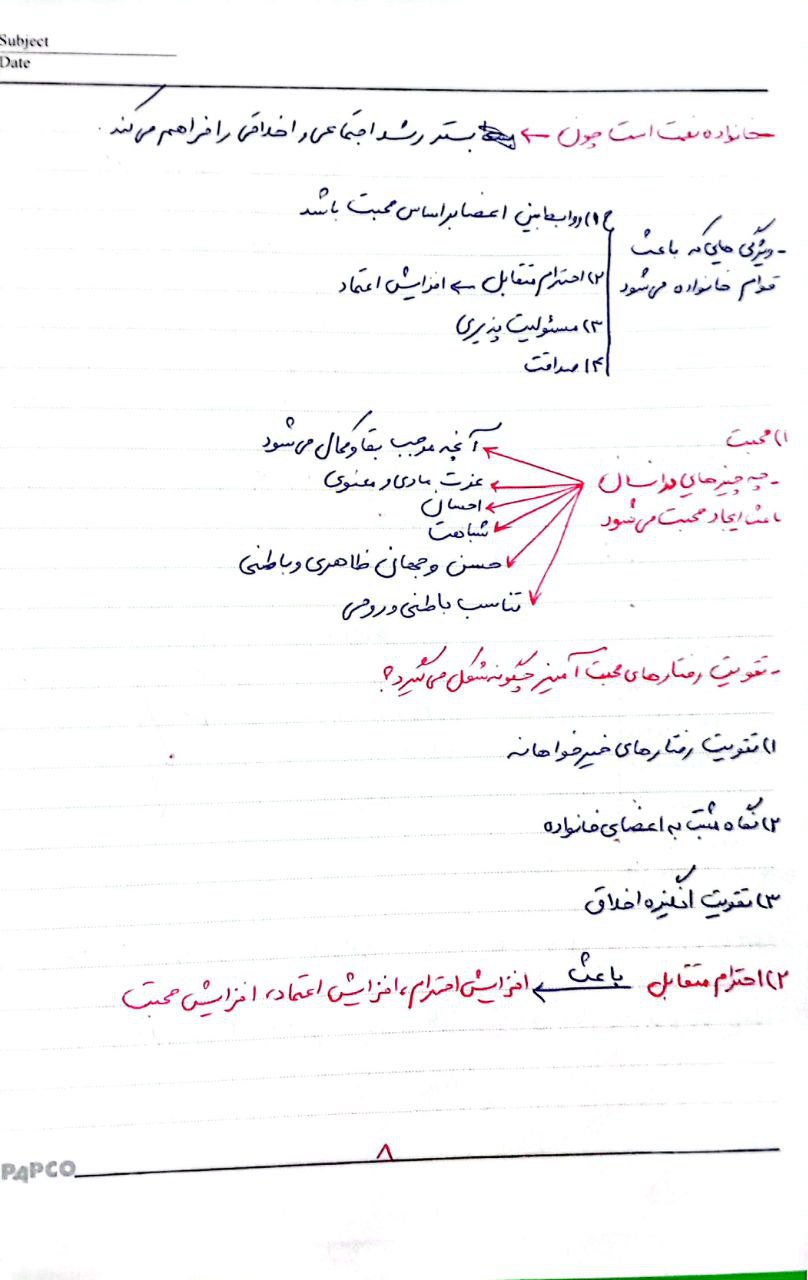 جزوه دست نویس ۹ صفحه ای آیین زندگی ( درس ۱ تا ۶ ) 1