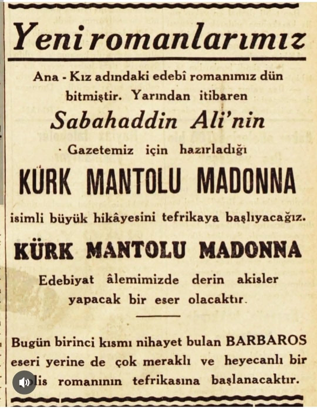 مادونایی با پالتوی خز، رمانی از صباح‌الدین علی