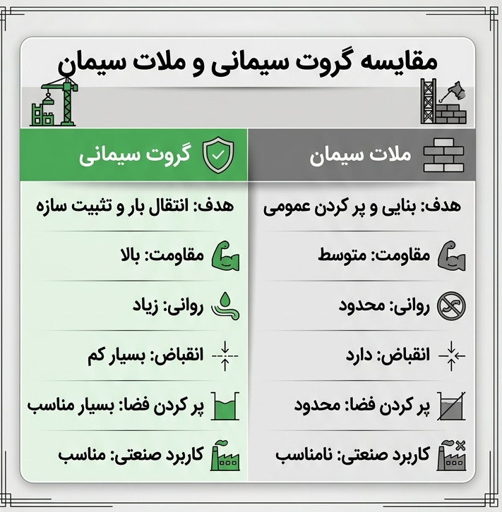 مقایسه گروت سیمانی با ملات سیمان 