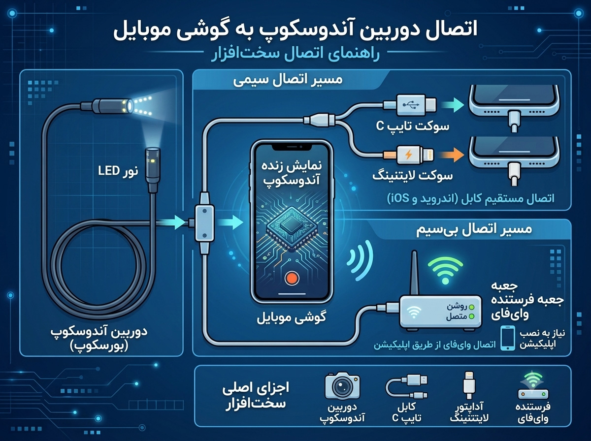 اتصال سخت افزاری دوربین آندوسکوپی شلنگی به تلفن همراه