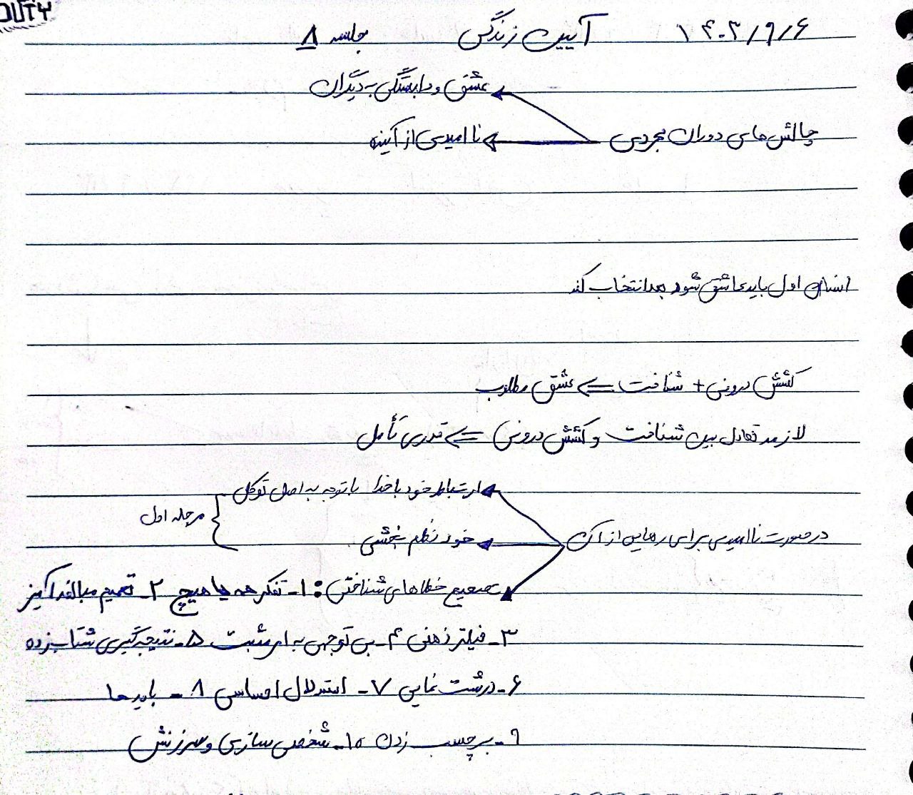 جزوه دست نویس آیین زندگی ادامه درس ۵ و درس ۶ 1