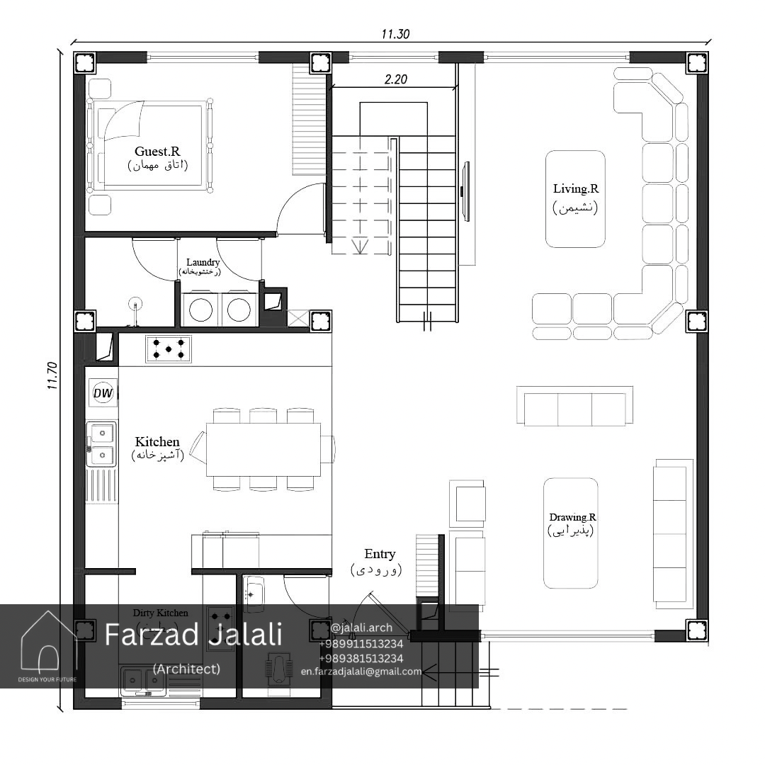 طراحی پلان ویلا دوبلکس ۲۶۴ متری