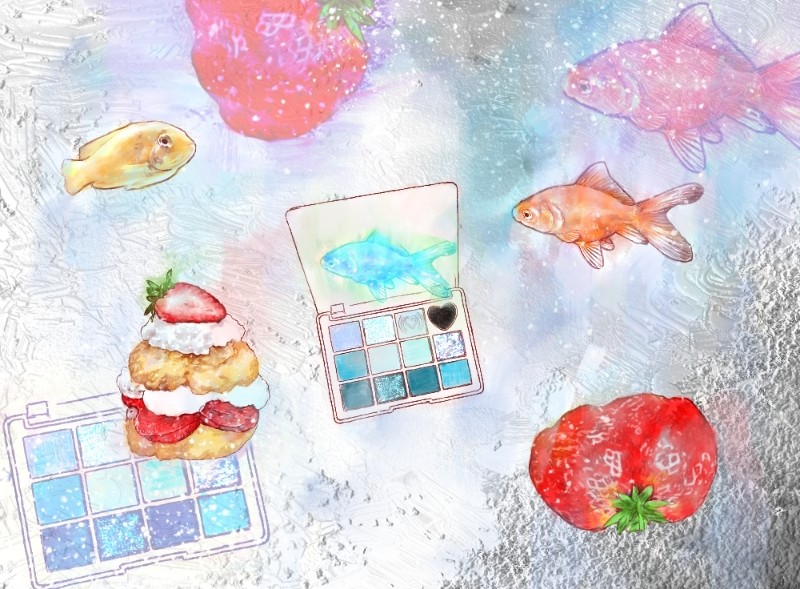 سایه چشم آبی، ماهی و کیک توت فرنگی